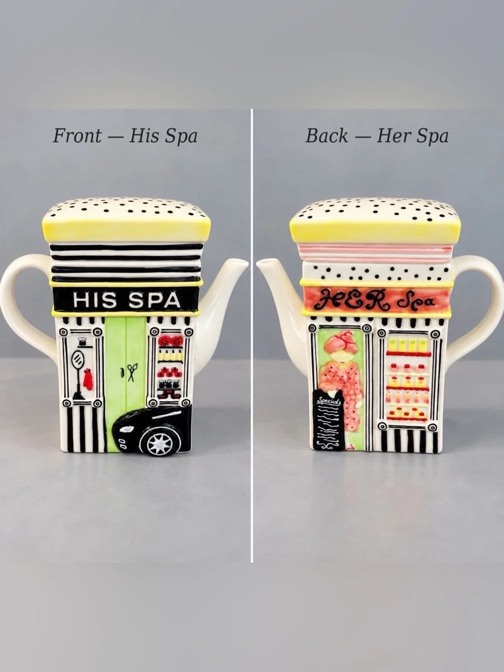 NEW MSRF His Spa Her Spa Ceramic Teapot w/Lid + Twinings Earl Grey Tea Gift